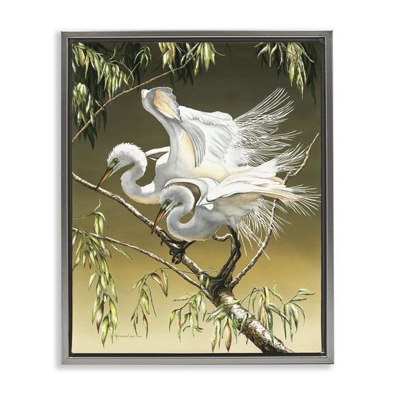 Stupell Industries Coastal Egrets Perched on Branch Gray Floating Frame Canvas Art, 25 x 31, by Christine Reichow