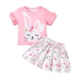 thumbnail image 2 of YMNXA Kids Girls Outfits 2 Piece Short Sleeve Round Neck Easter Bunny Egg Print Top And Bowknot Skirts Comfortable Fashion Sets For Casual Daily Wear,Red,5-6 Years, 2 of 9
