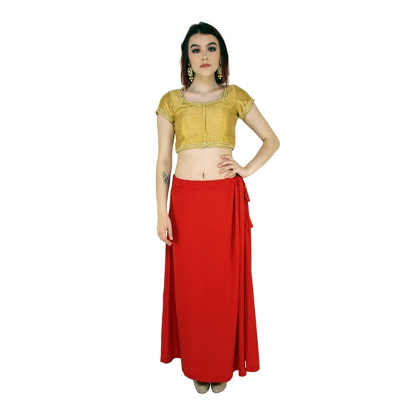Sari Petticoat Stitched Indian Saree Petticoat Adjustable Waist Sari Skirt (Red)