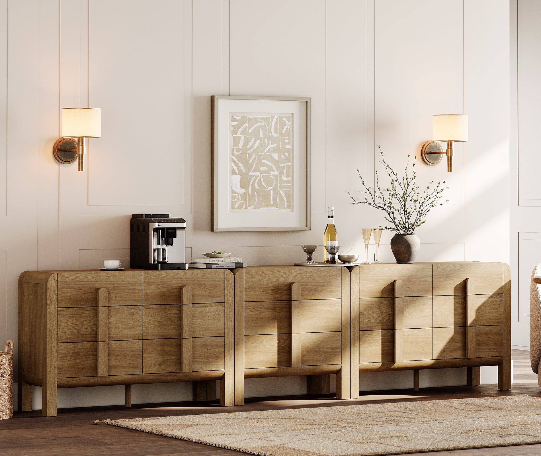 Modern Dresser TV Stand for TVs up to 120 inch, 3-in-1 Wood Media Console Table with 15 Drawers, Mid Century Entertainment Center with Storage for Living Room Bedroom