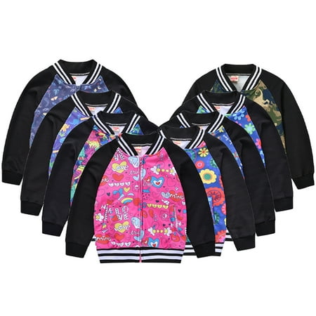 

WOLLED Kids Boys Varsity Jacket Outerwear Spring Casual Sport Cardigan Sweatshirt Full Zip Lightweight Baseball Jackets for Toddler 1-6 Years