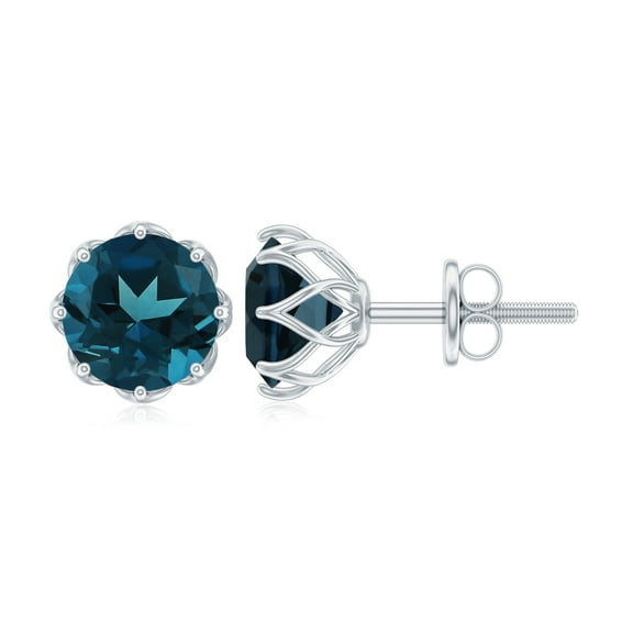 Rosec Jewels London Blue Topaz Solitaire Stud Earrings for Women - 7 mm - AAA Grade, 925 Sterling Silver
