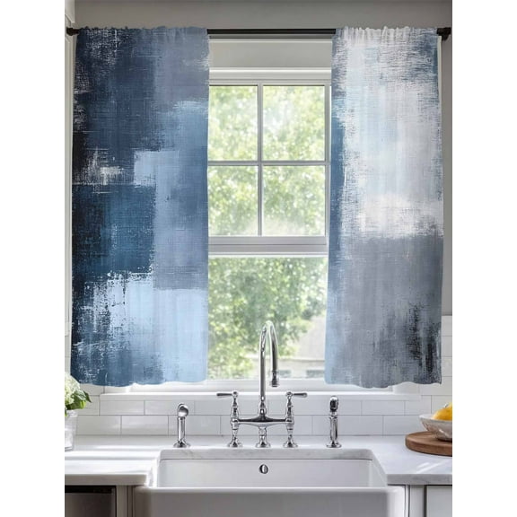 Navy Blue Grey Sheer Curtains for Living Room Bedroom Modern Ombre Oil Painted Abstract Art Sheer Curtains 72 Inch Long 2 Panels Set Light Filtering Curtain Window Treatments Drapes for Dining Room