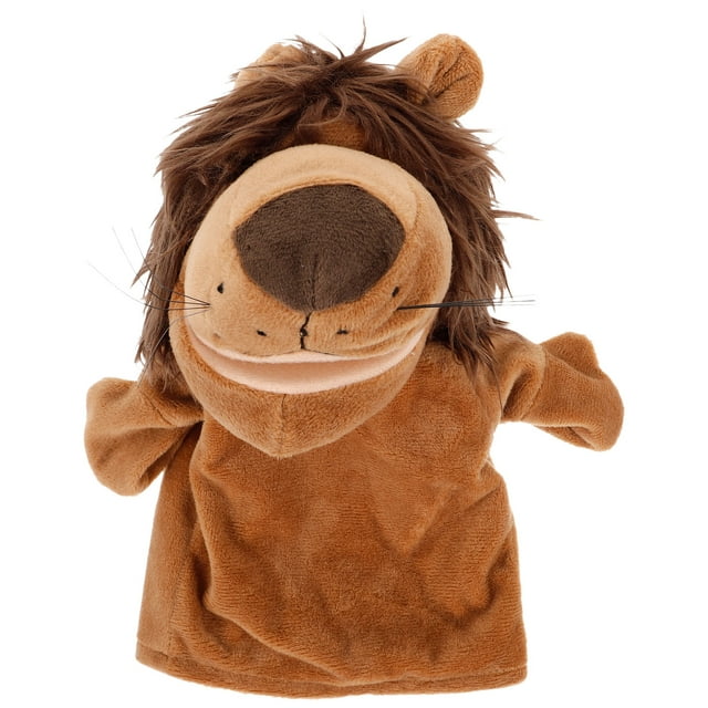 Marionetas de mano de león de peluche, animales de dibujos animados, marionetas de mano de animales salvajes.