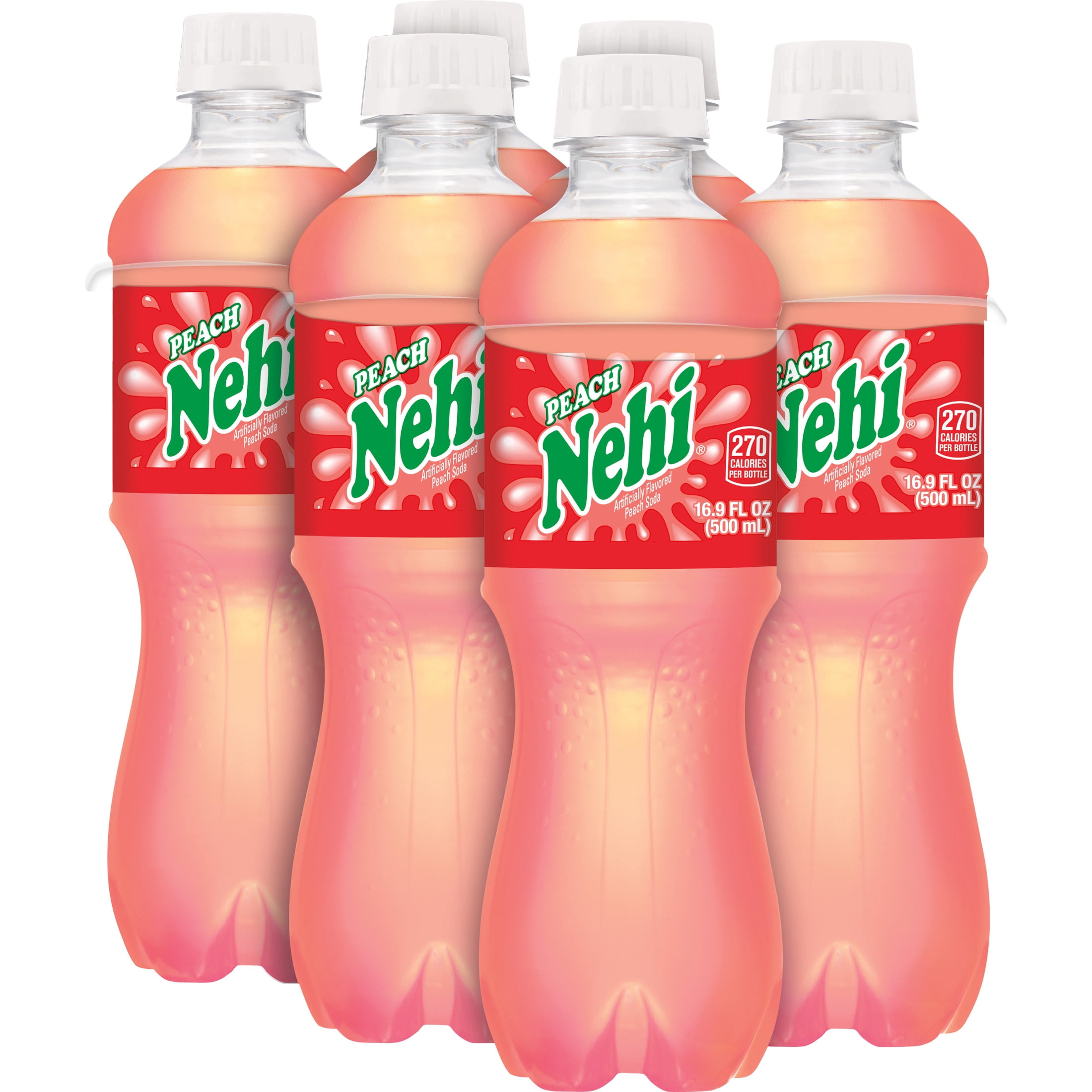 Nehi Caffeine Free Peach Soda Pop, 16.9 fl oz, 6 Pack Bottles