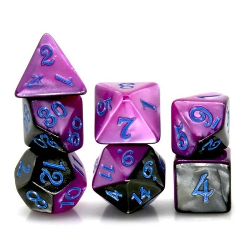 TEG - 7 Black & Purple w/ Blue Split Polyhedral Dice