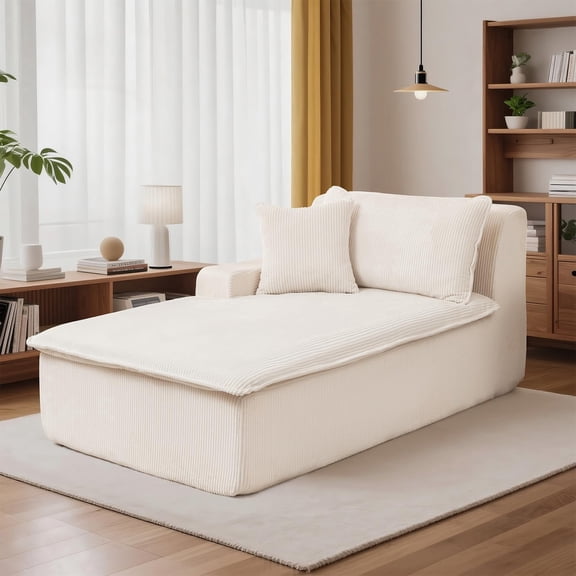 LEHZROAJ 67.3″Oversized Cloud Chaise Lounge Chair,Corduroy Upholstered Sofa Boneless Deep Seat No Assembly Required for Living Room Apartment(Beige,Left)