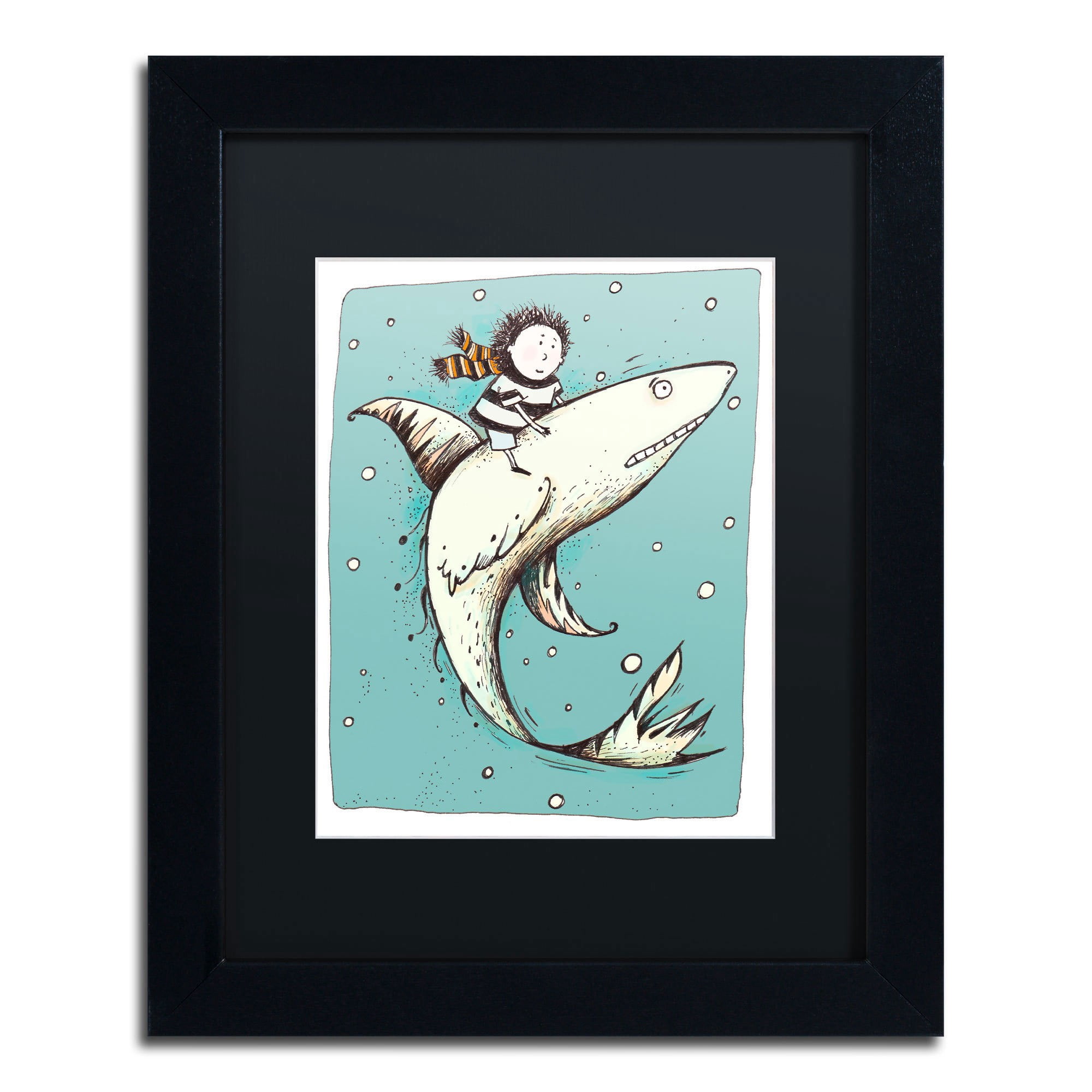 Carla Martell 'Fish Boy' Black Matted Framed Art