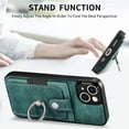 thumbnail image 2 of Compatible with iPhone 13, Classic Card Slots 360 Rotating Finger Ring Kickstand PU Leather + TPU Frame Magnetic Closure Back Case Cover for iPhone 13, Green, 2 of 9