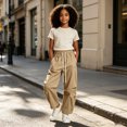 thumbnail image 2 of Landzoo Teen Girls Athletic Cargo Pants Wide Leg With Pockets And Drawstring Fall Casual Kid Girls Baggy Trousers, 2 of 6