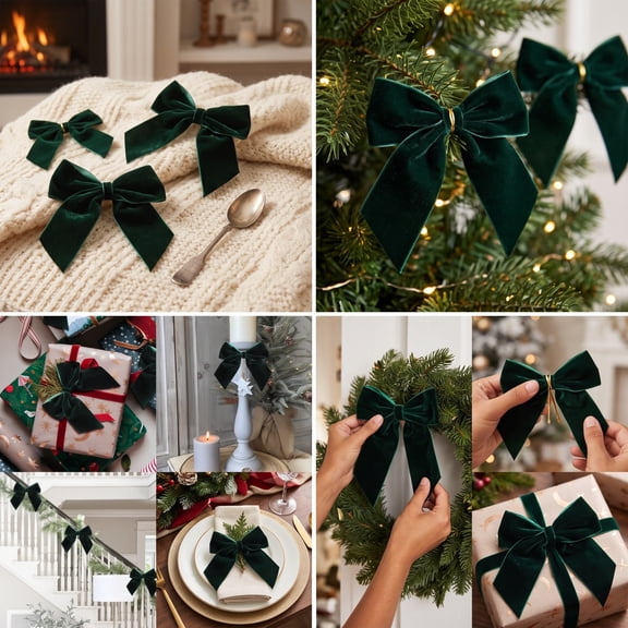 WDOBM Christmas Decorative Bows, Velvet Christmas Bows Tree Wreath Gift Wedding Party Decor, Christmas Tree Bow, Velvet Christmas Bows for Home Decor Indoor