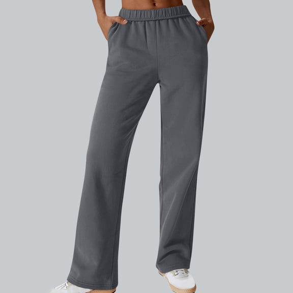 Cutuoiiu Women's Solid Color Elastic Waist Loose Straight Leg Sweatpants with Pockets Gifts