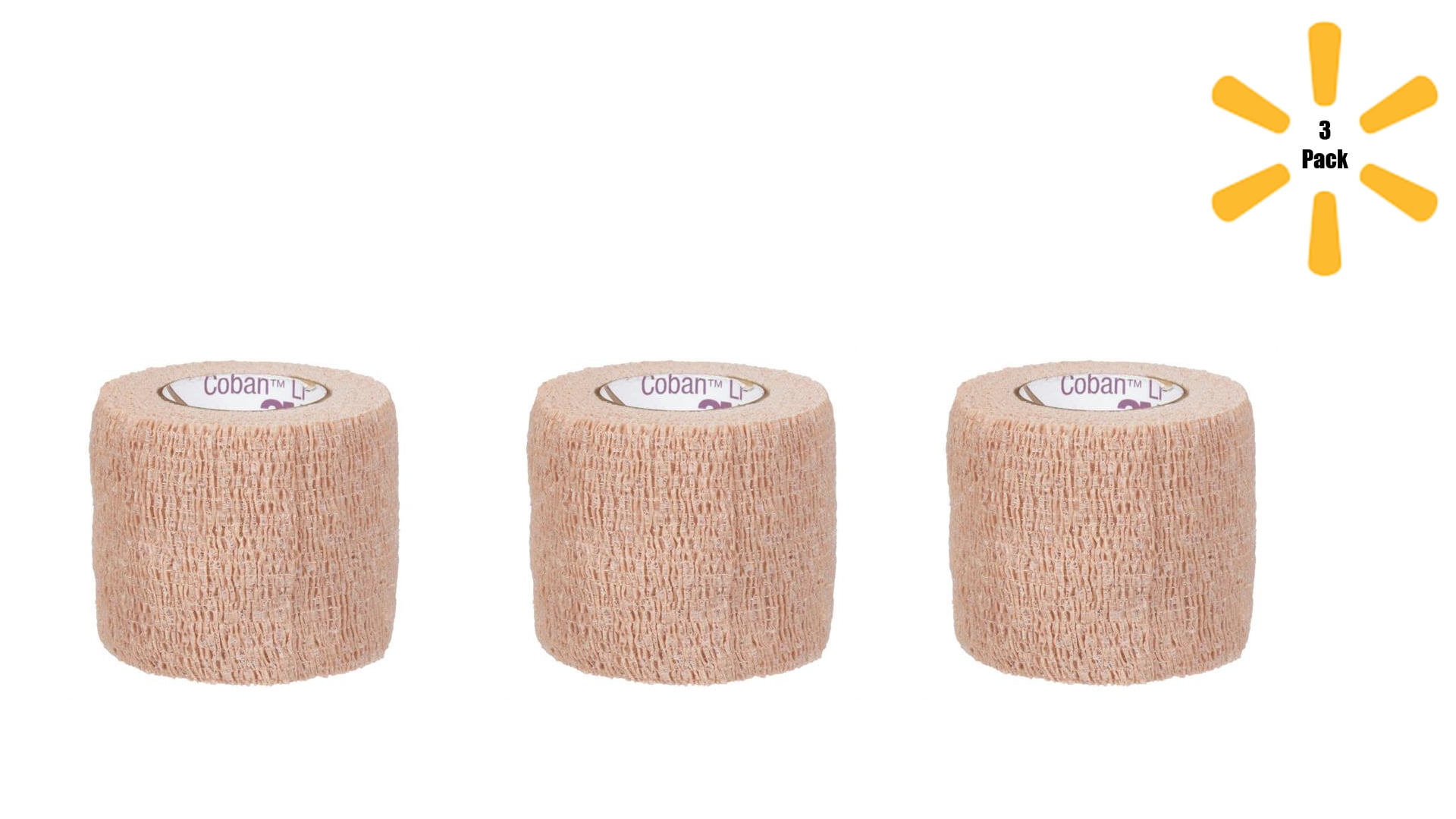 3M Coban LF Cohesive Bandage 2 Inch X 5 Yard Standard Compression Self-adherent Closure Tan NonSterile, 3 Pack - 2082