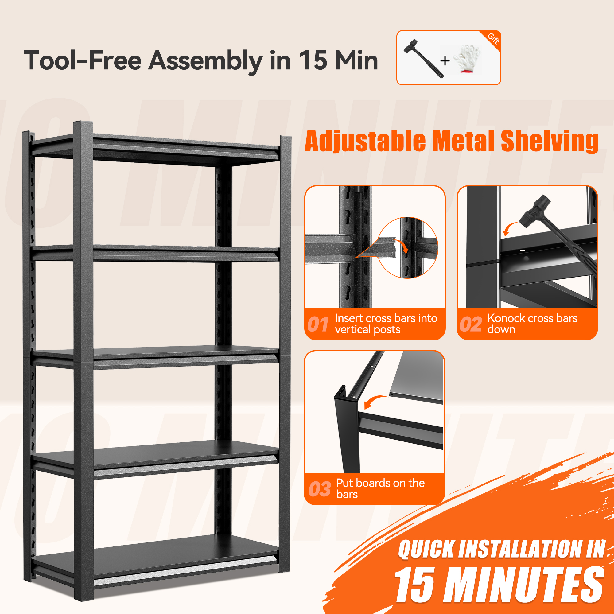 NadooLite 5 Tier Heavy Duty Steel Storage Rack,2500LBS Capacity Garage Shelving Unit,Garage Shelving,Adjustable Commercial Shelves 59"W x 20"D x 72"H