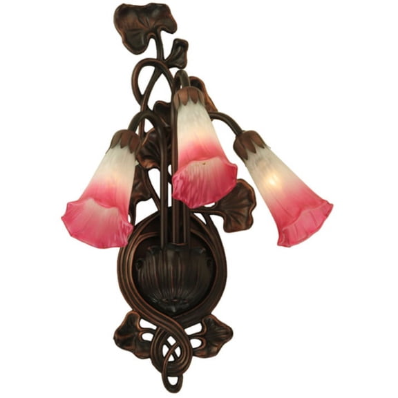 Meyda Tiffany - 11318 - Three Light Wall Sconce - Pink/White Pond Lily - Mahogany Bronze