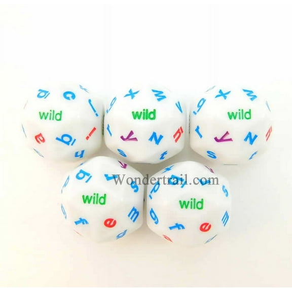 Alphabet Dice 30 Sided White with 4 Color Letters Set of 5 Koplow Games