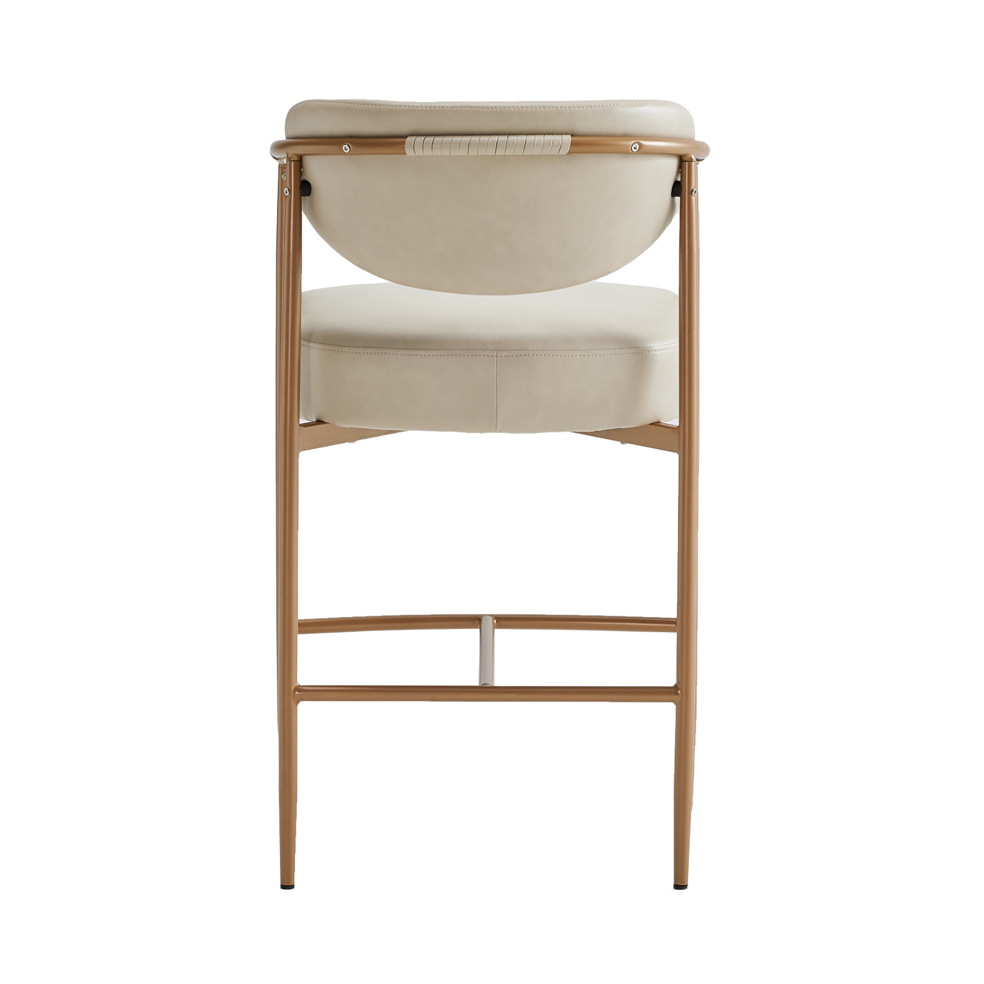 Spruce & Spring Modern Counter Bar Stool with Woven Strap Arms & Gold Metal Frame Set of 2, Beige with Gold Frame