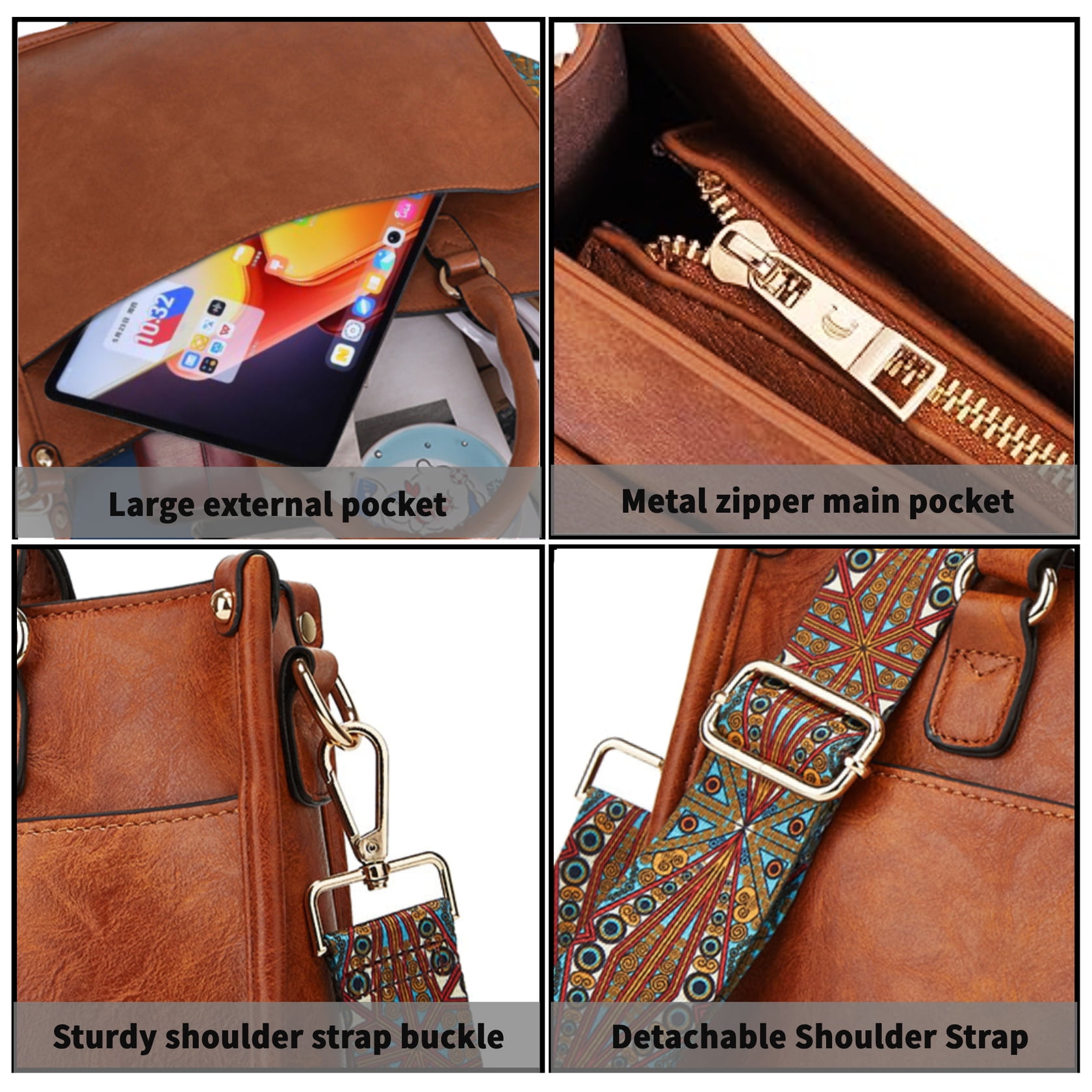 Crossbody Handbags for Women with Top Carry Handle, Vegan Leather Purses and Over-Shoulder Strap