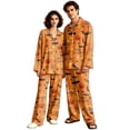 thumbnail image 3 of Halloween Matching Pjs for Couples Long Sleeve Sleepwear His and Her Matching Pajamas Halloween Bat Button Down Warm Lounge Sets 2 Pcs Loungewear Saffron L, 3 of 7