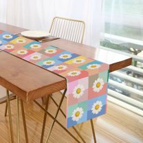 Yayeee Table Runner 70 inches Long Home Kitchen Dinning Party Decoration, Pink Checkered Daisy
