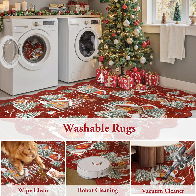 Wonnitar Christmas Runner Rug for Hallway, 2x8 Red Kitchen Rug Washable Non Slip, Soft Ultra-Thin Christmas Tree Santa Claus Holiday Decor Runner Carpet for Entrance Bedside