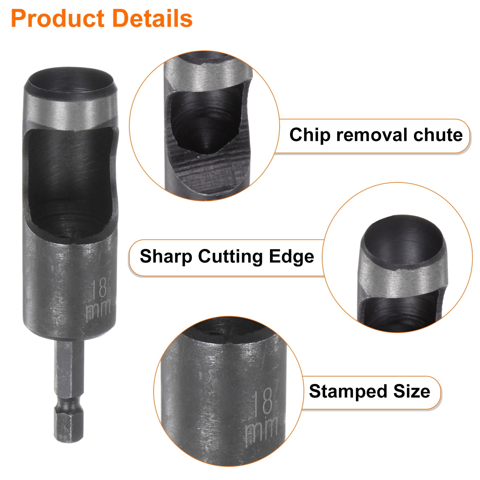Uxcell 4pack 12mm,18mm Leather Hollow Hole Punch with 1/4" Hex Shank for Drill, Belt Hole Punch Punching Cutter Tool
