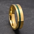 thumbnail image 3 of 6mm Wide Tungsten Carbide Flat Gold Ring with Green Malachite Inlay Couple's Ring, 3 of 5
