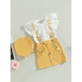thumbnail image 2 of Coduop Toddler Baby Girl 3Pcs Sets Lace Ruffles Short Sleeve T-Shirts + Suspender Straps Skirts Hat, 2 of 7