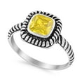 thumbnail image 3 of Princess Cut Oxidized Design Yellow CZ Ring 925 Sterling Silver Size 12, 3 of 6