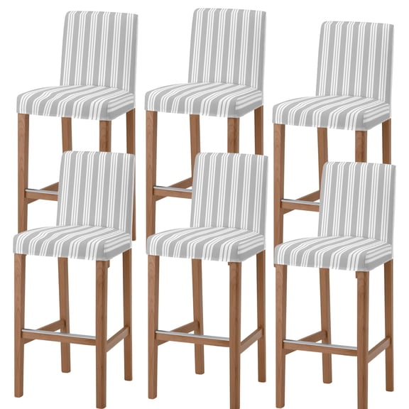 Striped Grey Bar Stool Covers - Stretch Dining Chair Covers Set of 6, Farmhouse Line Stripes Classic Bar Chair Cover Removable Counter Stool Pub Chairs Slipcovers Protectors for Kitchen/Cafe