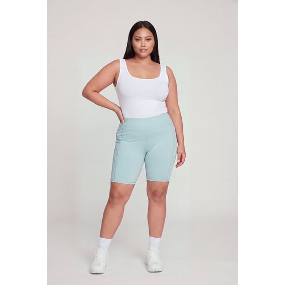 Women's Plus Size High Waisted Double Cell Phone Pocket Biker Shorts