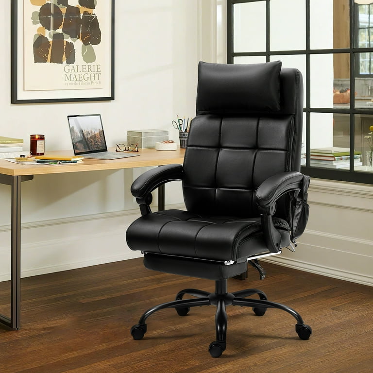 Ergonomic Massage Office Chair High Back Black PU Leather Heating