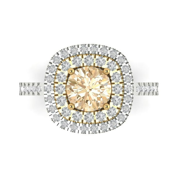 Halo Engagement Ring for Women - 1.615ct Natural Morganite in 18K White/Yellow Gold Promise Ring