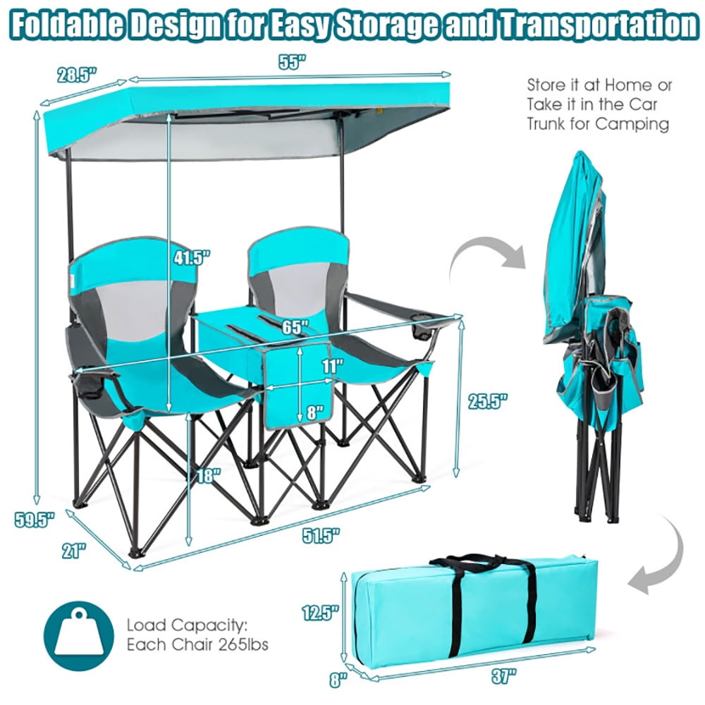 Aimee Lii Portable Folding Camping Canopy Chairs with Cup Holder, Double Camping Chair with Canopy, Turquoise Aimee Lii Portable Folding Camping Canopy Chairs with Cup Holder, Double Camping Chair with Canopy, Turquoise