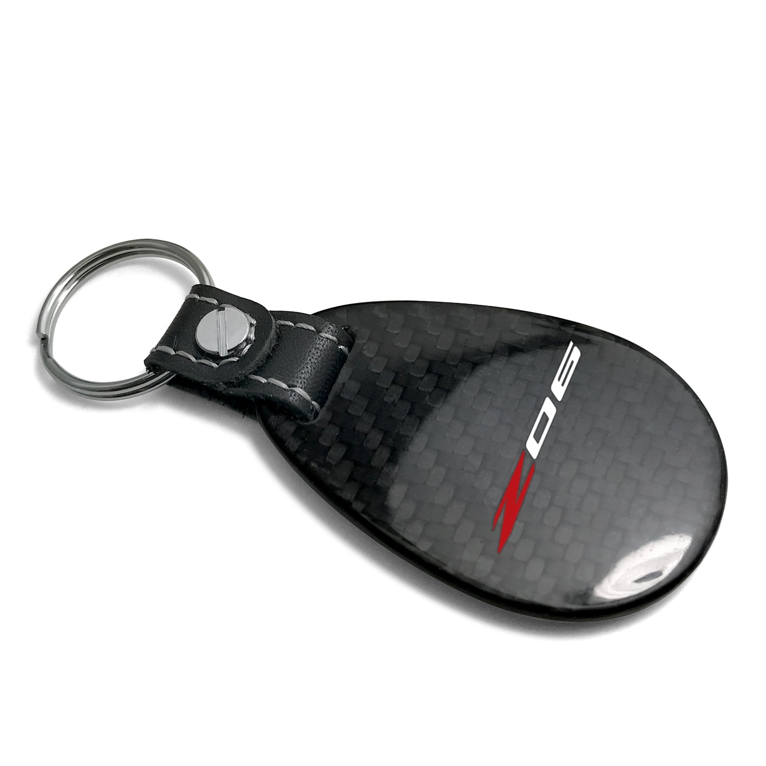 iPick Image for Chevrolet Corvette C8 Z06 Black Real Carbon Fiber Large Tear-Drop Key Chain, Official Licensed