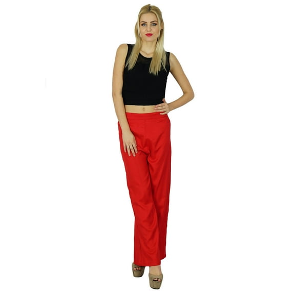 Bimba Women Straight Palazzo Pants Red Casual Rayon Made Bottoms
