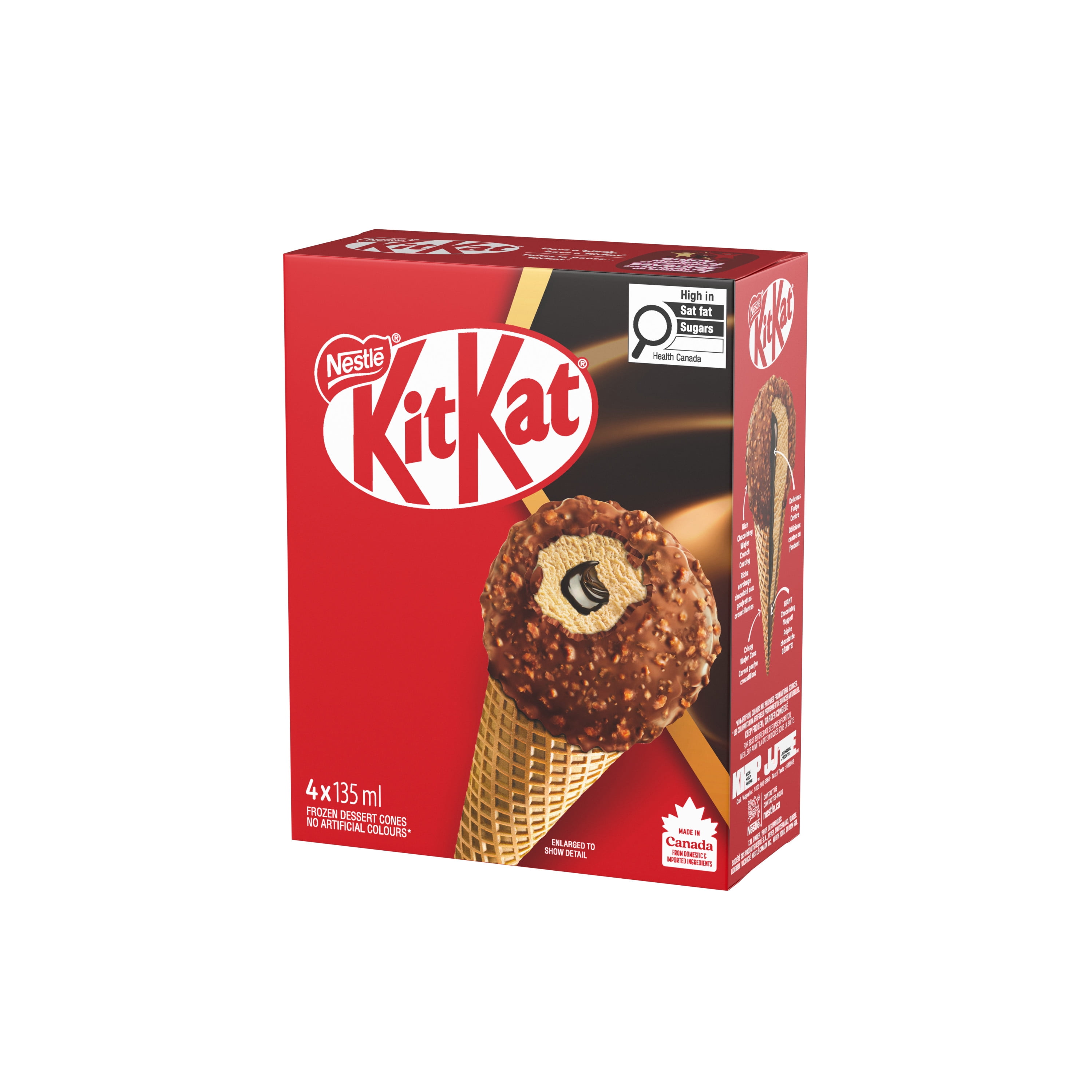 KITKAT Cones, Wafer-flavour Frozen Dessert, Fudge Centre, Chocolatey Crunch Coating, Wafer Cone, 4 x 135 ml
