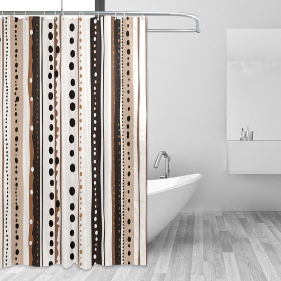 Yayeee Shower Curtain with Hooks 72"x72" Waterproof Fabric Bathroom Hanging Decor, Brown Abstract Stripes