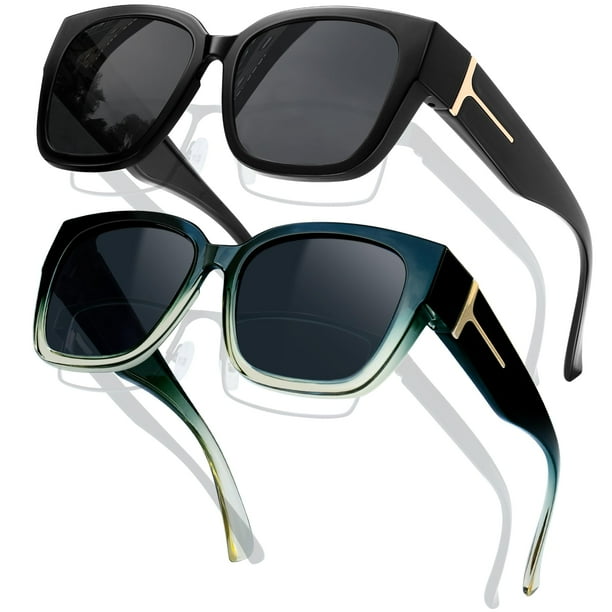 Gafas de Sol Polarizadas KANASTAL UV400 Negro/Verde Para Usar Sobre Anteojos
