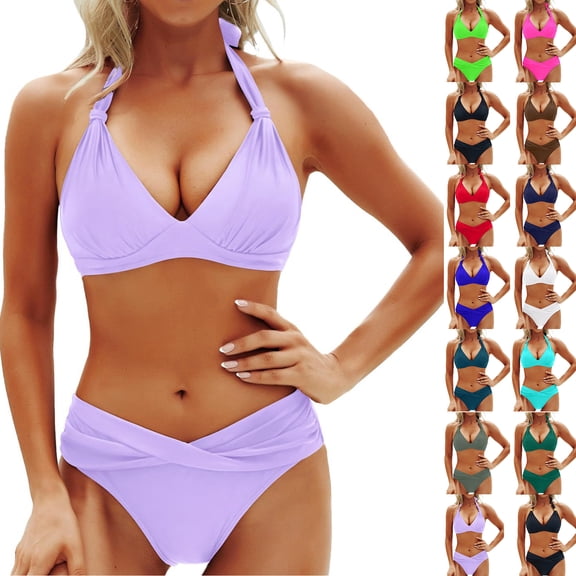 Women Two Piece Bathing Suits Push Up Bikini Set Halter Swimsuit Vintage Swimwear