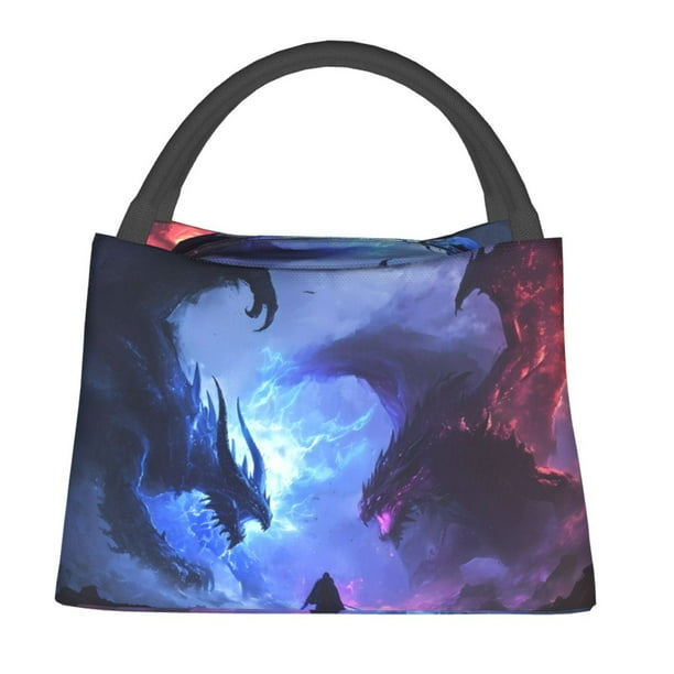 Fotbe Red And Blue Fire Dragon Bolsa Térmica Portátil con Estampado, Bolsa de Entrega de Alimentos Aislada, Bolsa Reutilizable de Gran Capacidad para Comidas y Supermercado