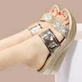 thumbnail image 2 of Utoimkio Wedge Sandals for Women Wide Width Womens Ladies Buckle Deco Crystal Wedge Slip On Beach Slippers Shoes, 2 of 9