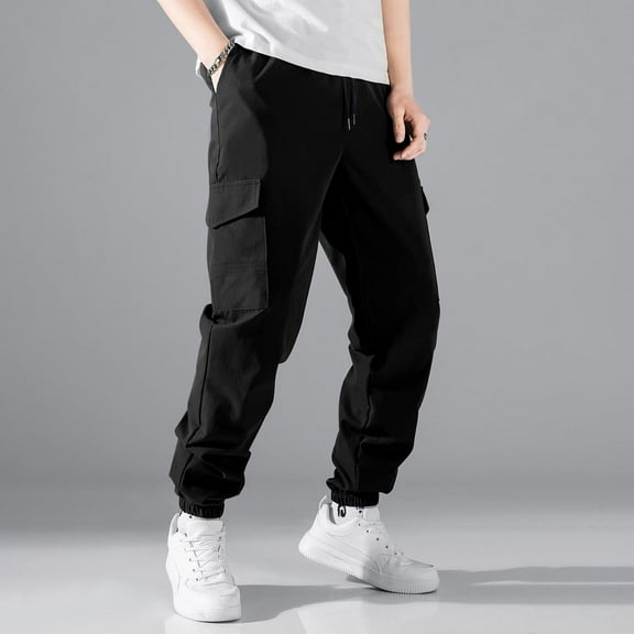 Handshe Men's Fashion Solid Color Casual Cargo Pants with Elastic Waist, Comfortable and Stylish for Everyday Wear