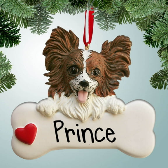 Papillon Dog on Bone - Personalized Christmas Ornament - Perfect Stocking Stuffer - Great Gift Ideas