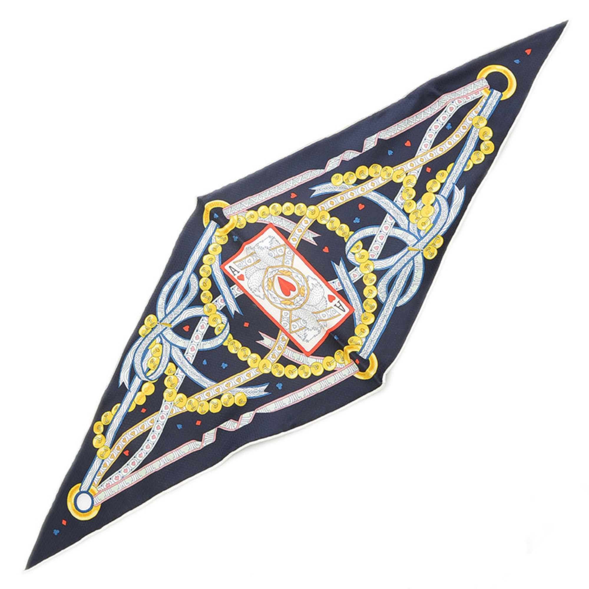 Authenticated Used Hermes Losange Nano Scarf Dame de Coeur Queen of Hearts  Black Silk 100%