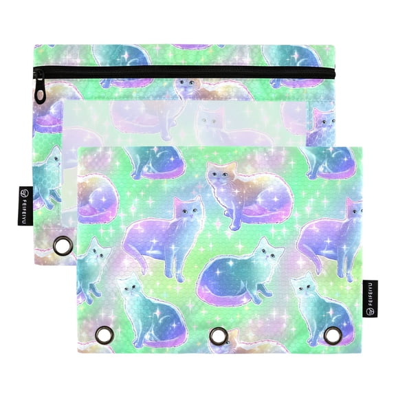 ALAZA 2 Pack Pencil Pouch Glitter Cute Cats Pencil Case for 3 Ring Binder Clear Window Pencil Bag Organizers