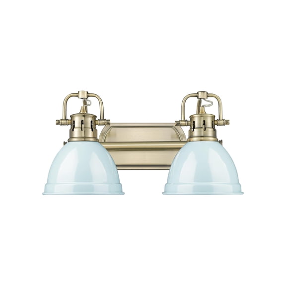 Yep by Golden Lighting Duncan 2-light Vanity in Aged Brass and Seafoam shade