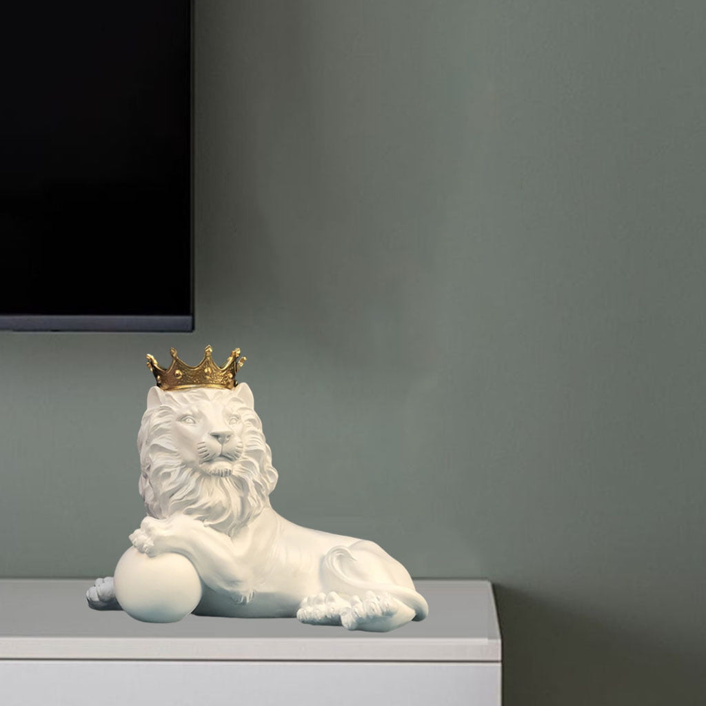 White Fenteer Resin Lion Statues Nordic Abstract Wild Animal Figurine Sculptures for Decoration Lion Model Crafts Ornaments Home Decor Mens Gifts