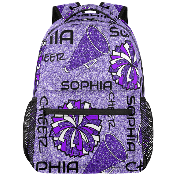 Jiaoprinted Personalized Cheerleader Backpack, Custom Name Cheer Dance Bag, Customized Gym Bag, Cheerleader Gifts for Women, Glitter Purple