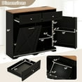 thumbnail image 3 of Gymax Tilt Out Trash Can Cabinet w/ Outlets 2 Drawers Adjustable Shelf Anti-Tipping Kit Black & Walnut, 3 of 10
